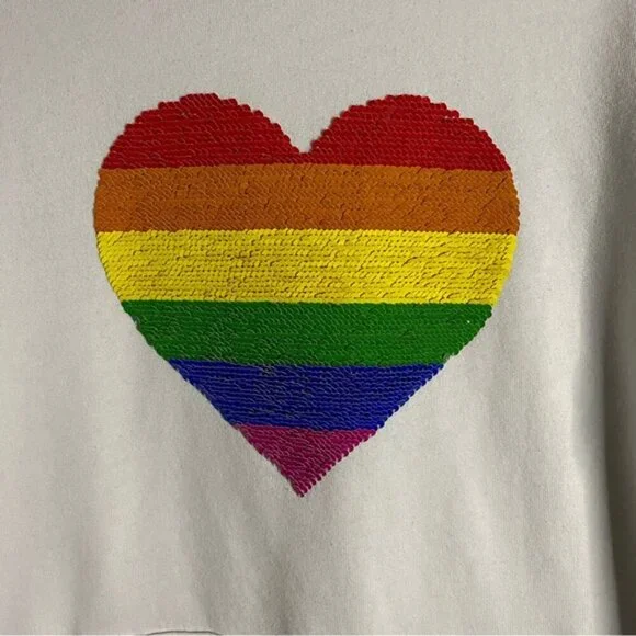 Abercrombie & Fitch Off-White Pride Love Flip Sequin Sweatshirt Hoodie - Picture 9 of 13